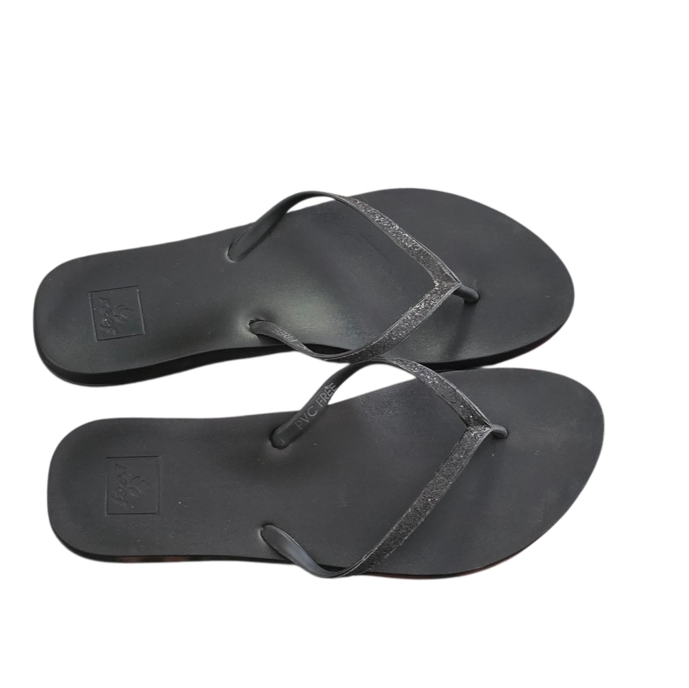 Reef Womens Cushion Stargazer Glitter Black Flip Flops Size 9